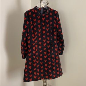 Adorable and Cozy - Dark Grey Corduroy Mini Dress with Red Heart Pattern